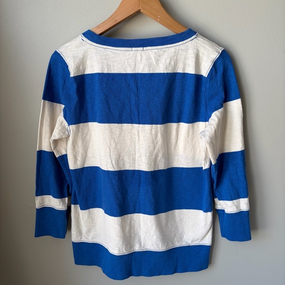 J.Crew Striped crewneck 3/4 Sleeve Shirt Womens Size Medium- Blue/white - Picture 2 of 9